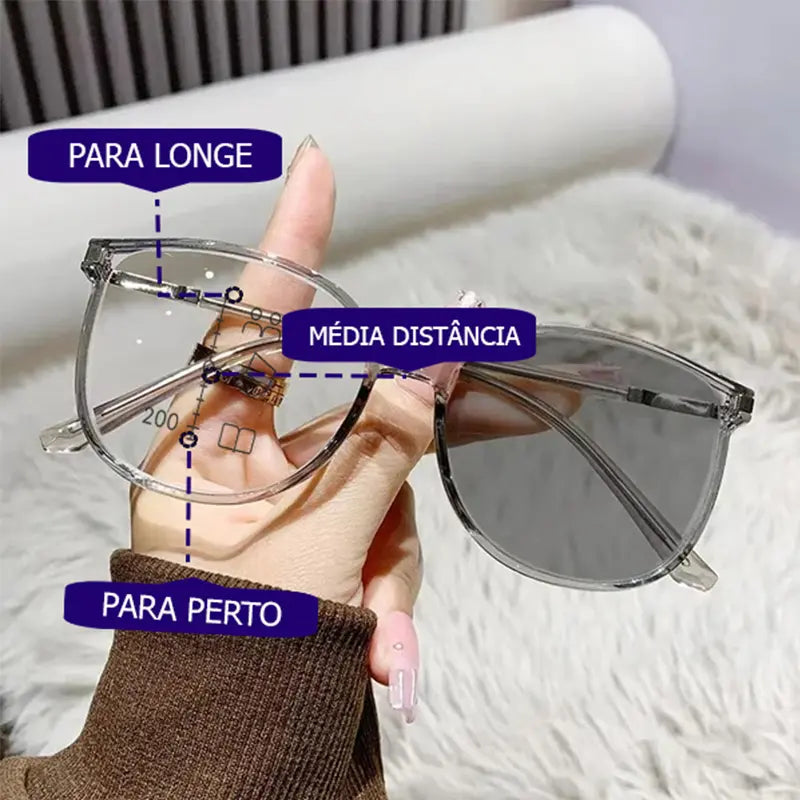 Óculos Multifocal Crystal Fashion com Lentes Fotocromáticas - Últimas Unidades
