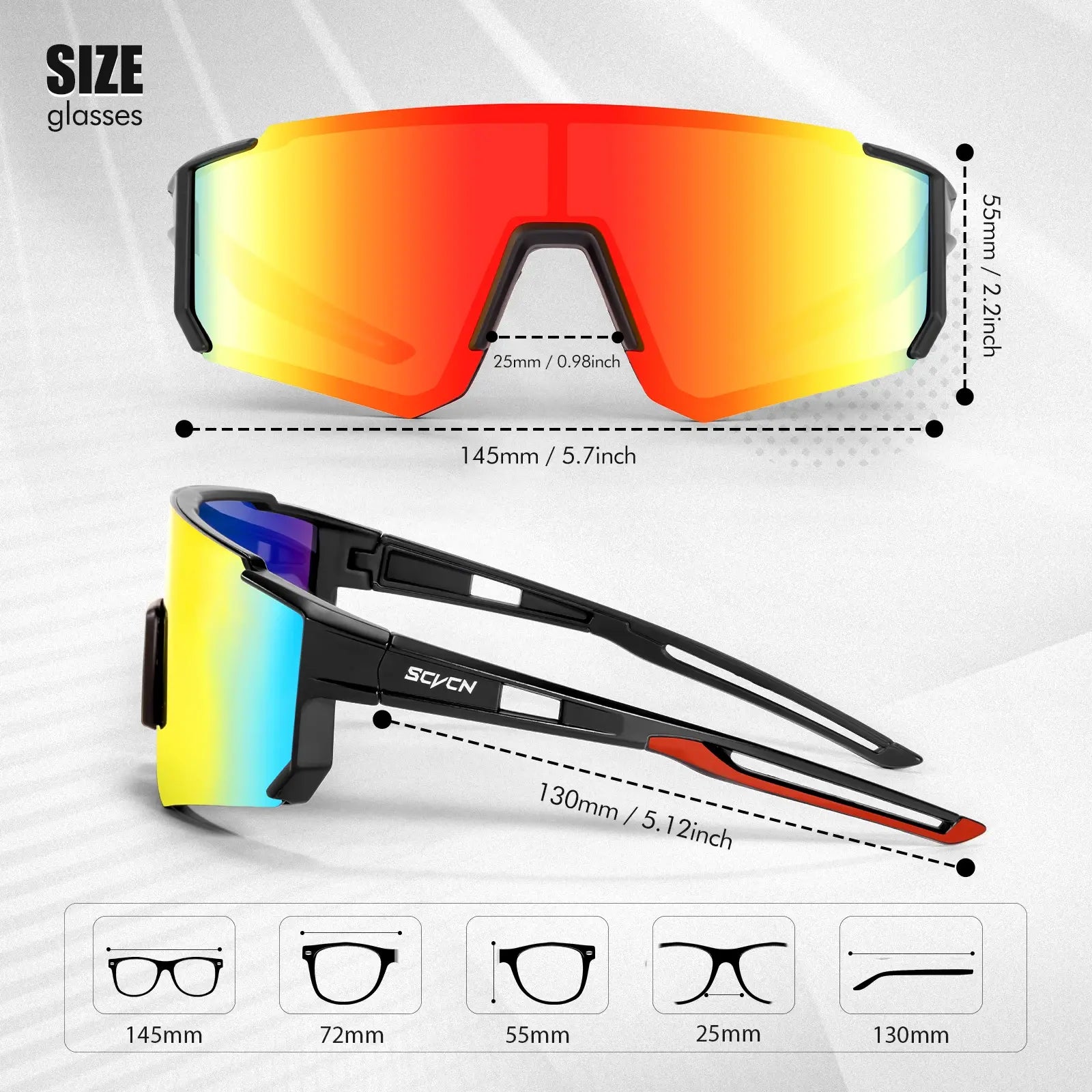 SCVCN Esporte Óculos De Sol para Homens e Mulheres, Óculos De Ciclismo, MTB Bicicleta, Bicicleta, Camping, Golfe, Beisebol, Y2K Moda, UV400, Rua